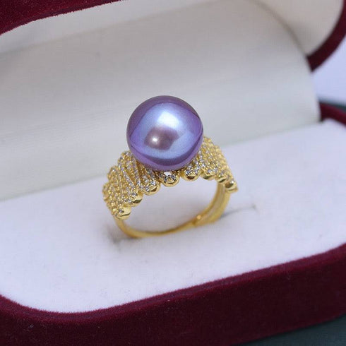 11-12mm Freshwater Pearl & Liz CZ Wide Ring - House Of Pearls